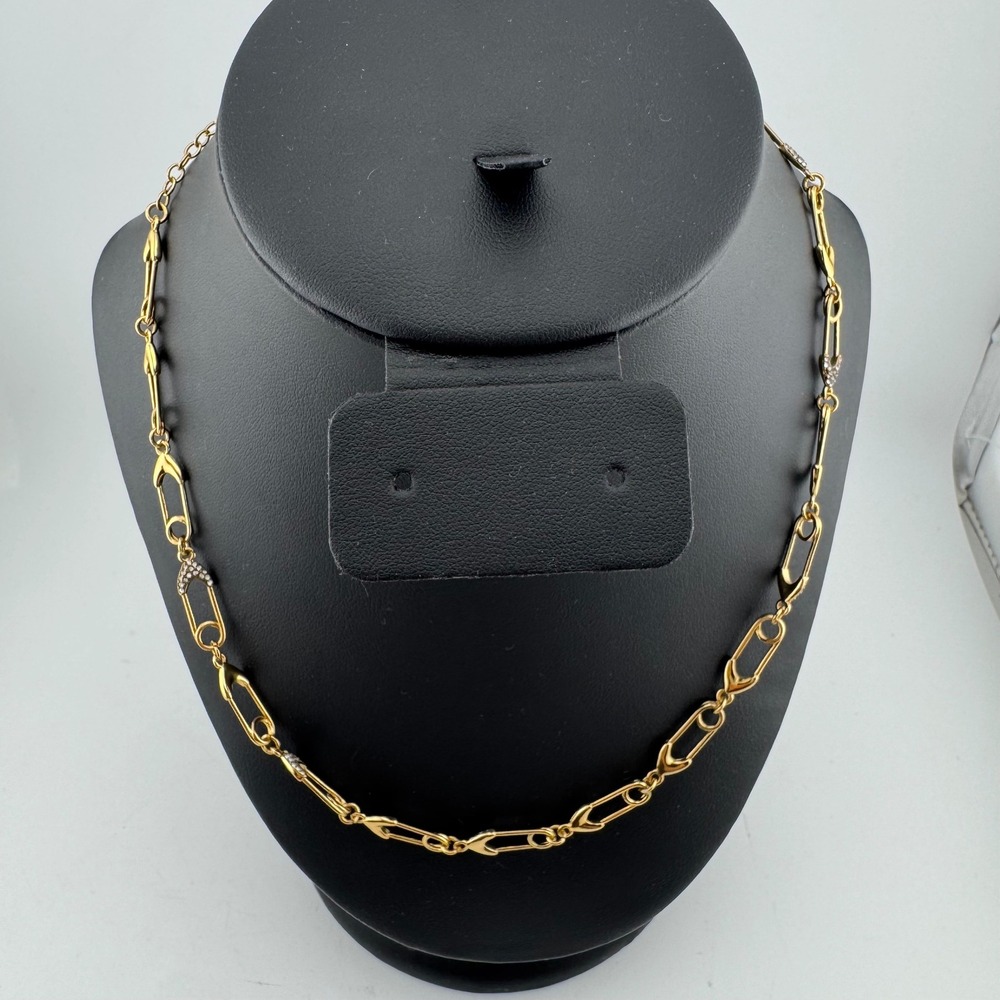Stella & Dot Safety Pin Link Necklace Gold Tone Excellent Pave Crystal Accents